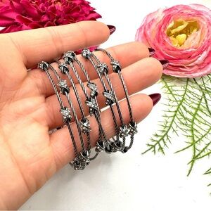NEW⚜️Stack Of Gunmetal Rope Twist Bangle Dainty Bracelet Set